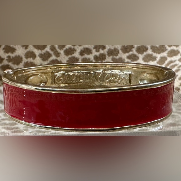 New Fornash ‘Gameday Chic’ Red Bangle Clamper Bracelet w Raised Gold Footballs - Picture 4 of 14